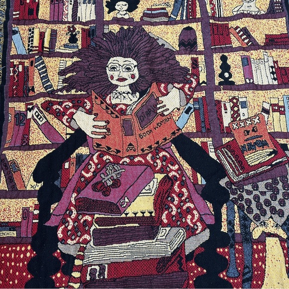 Kiki Suarez BookWoman vintage 80s fringe trim throw blanket - Picture 2 of 5